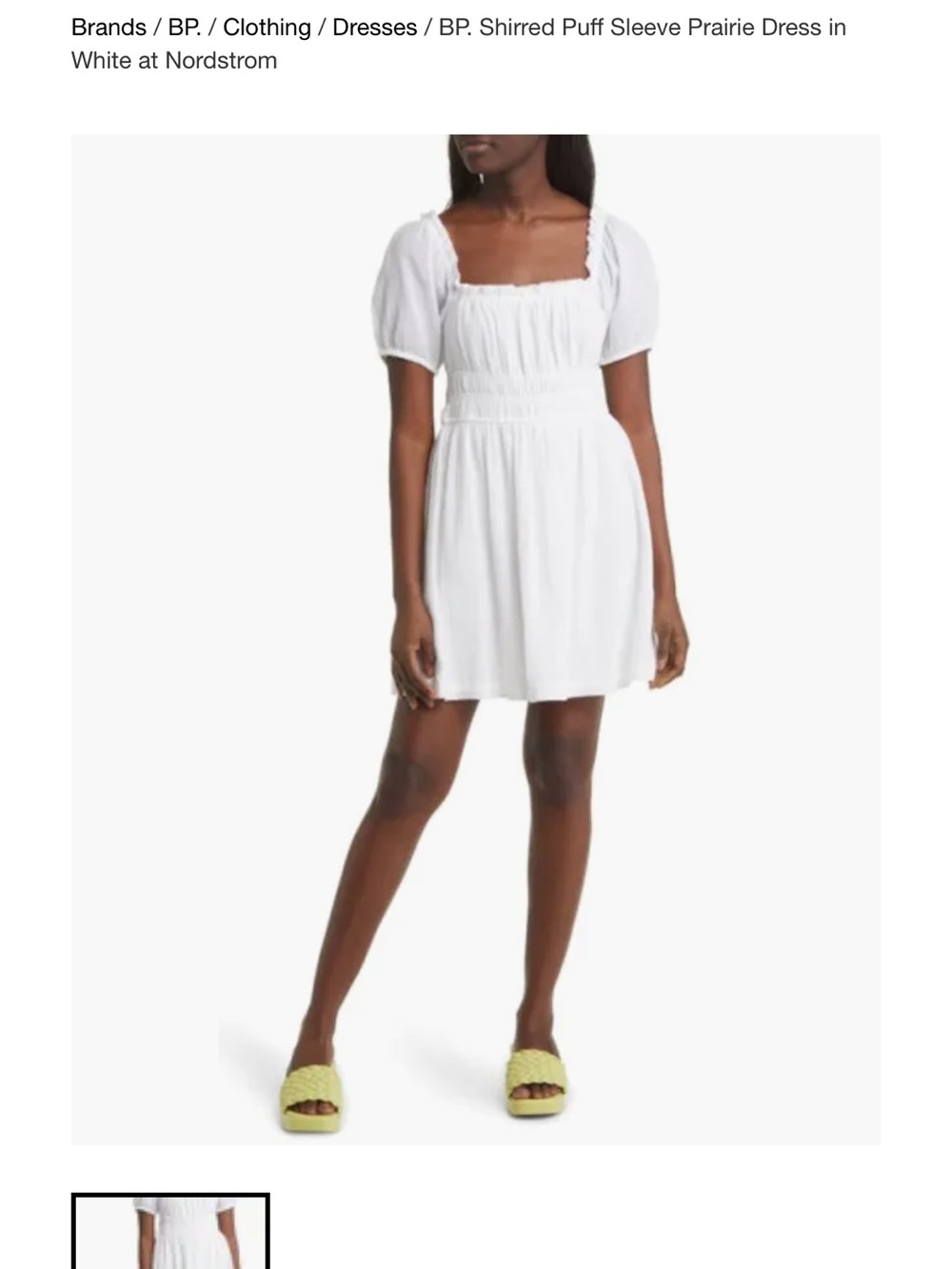 bp White Shirred Puff Sleeve Square-Neck Dress